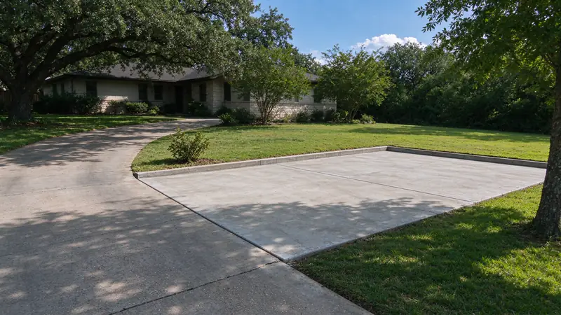Concrete parking pad added beside a curving residential driveway