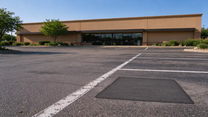 The same parking lot with the pothole replaced by a rectangular asphalt patch