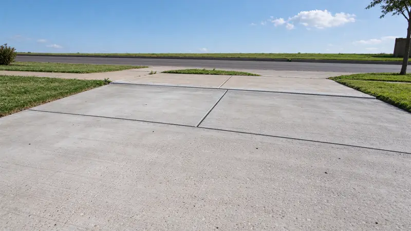 Concrete driveway apron crossing the sidewalk to the street