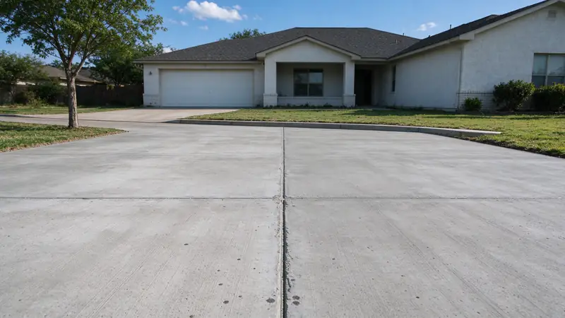 Wide concrete driveway with an added parking-width section