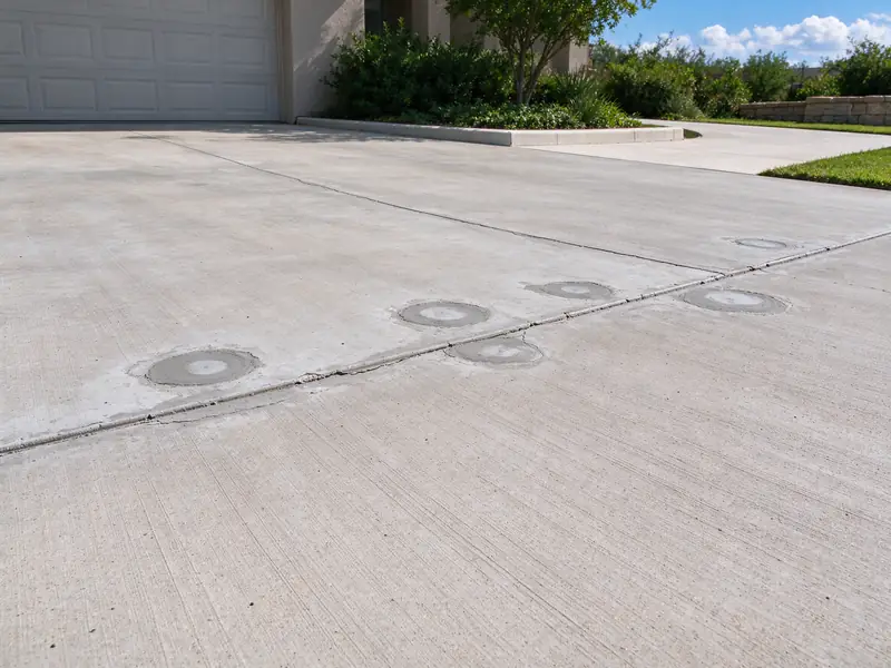 Patched injection ports in a lifted driveway panel