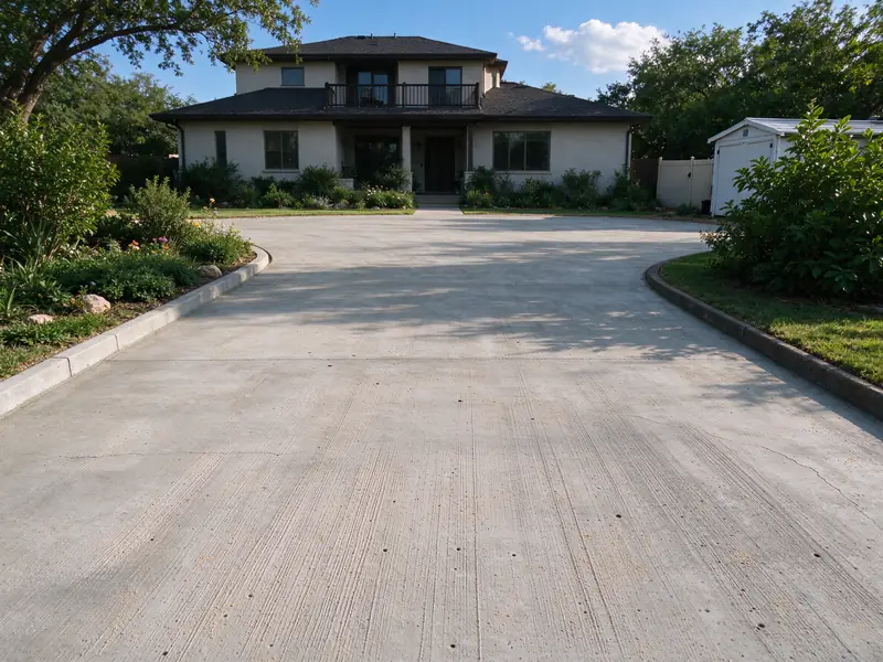 Cleaned, textured concrete driveway surface ready for an overlay