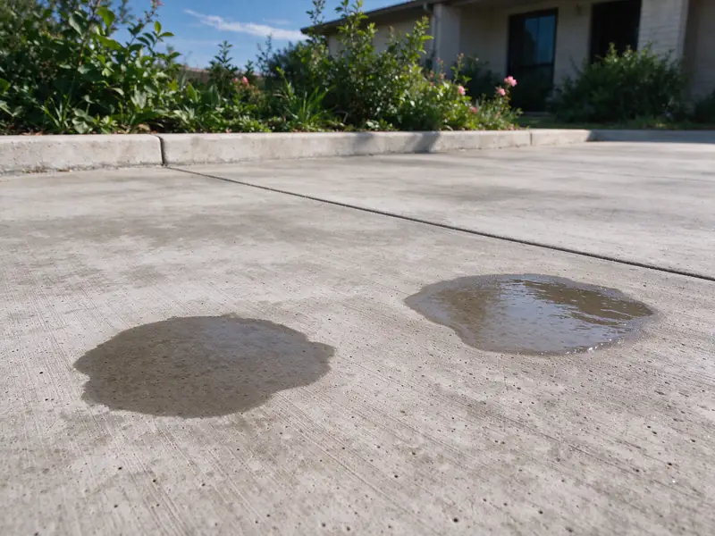 Water test on concrete showing one area absorbing and one beading
