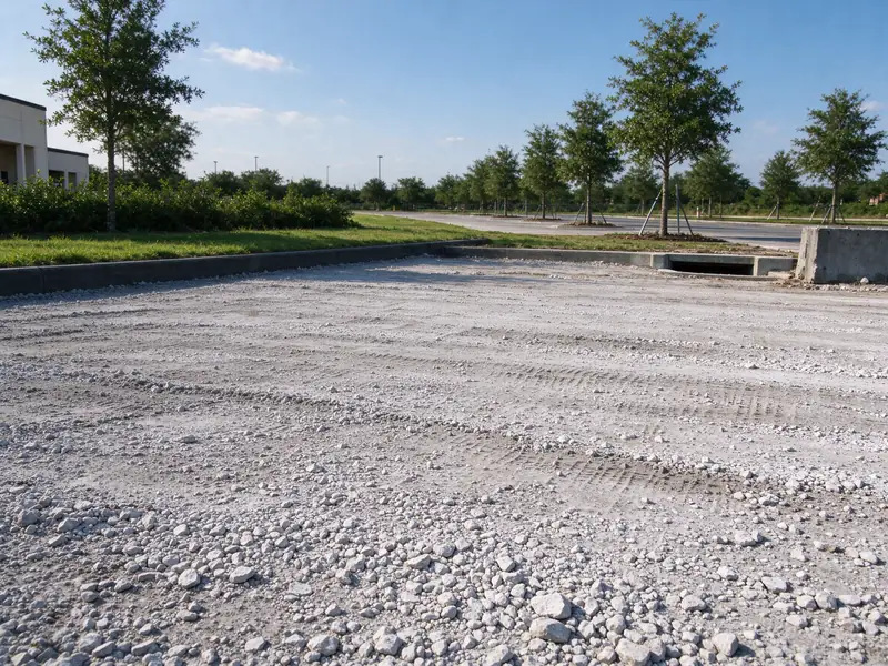 Graded crushed aggregate base for a commercial parking lot
