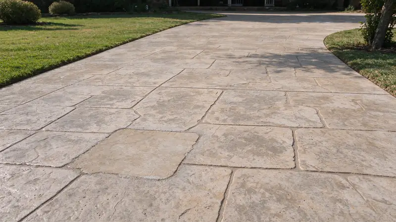 Stamped concrete driveway in a stone pattern