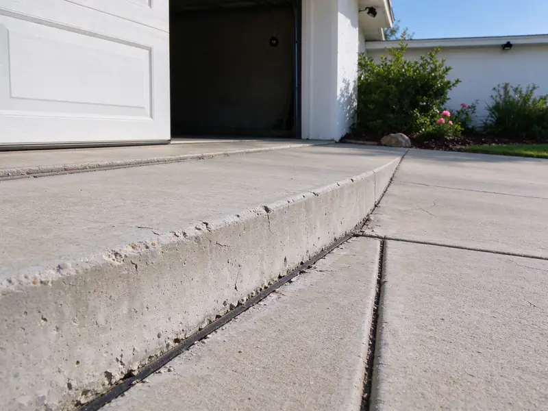 Driveway panel sitting lower than the garage slab, leaving a step