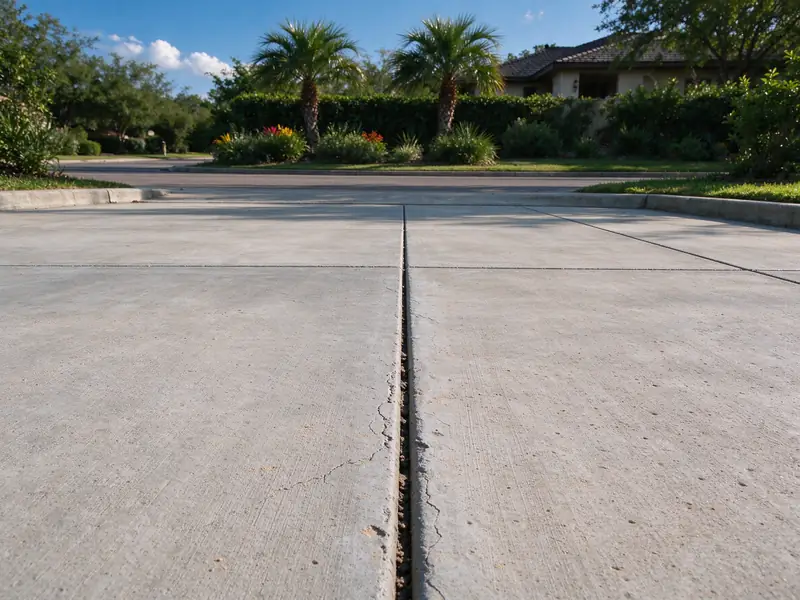 Driveway joint near the street with a slight drop between panels